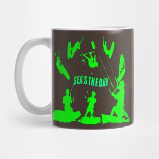 Kitesurfer Pattern Lime Green Silhouette Seas The Day Fun Pun Mug